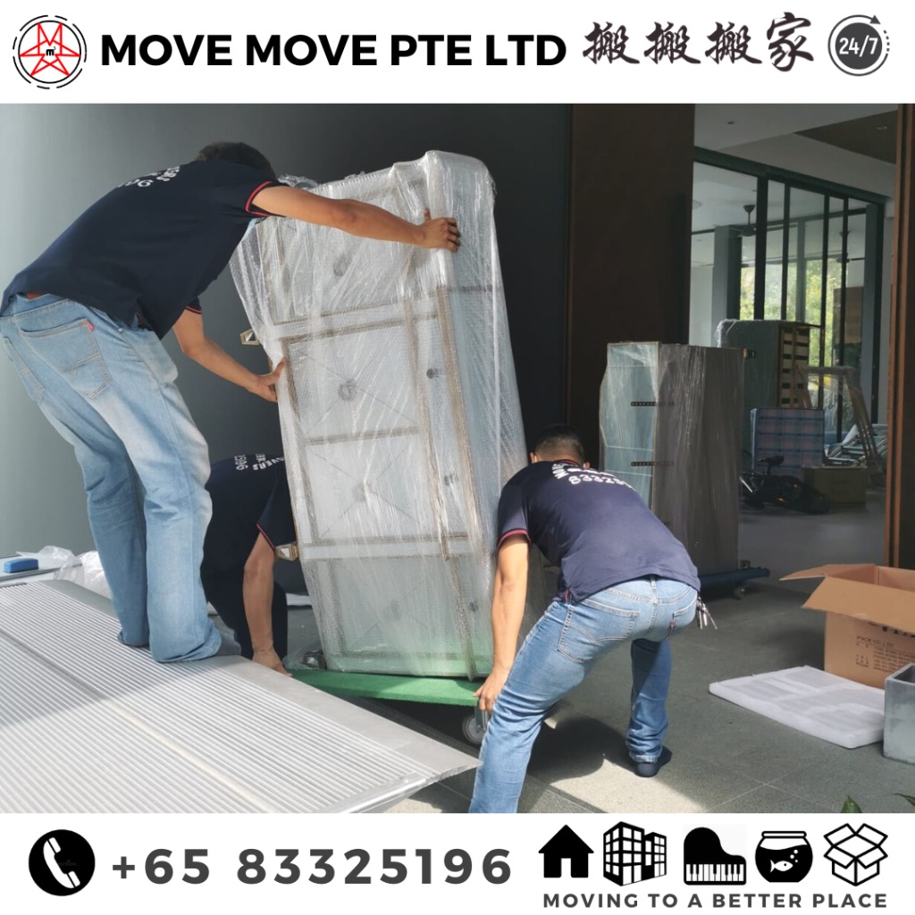 Move Move Movers crew moving wrapped furniture during a Singapore residential move